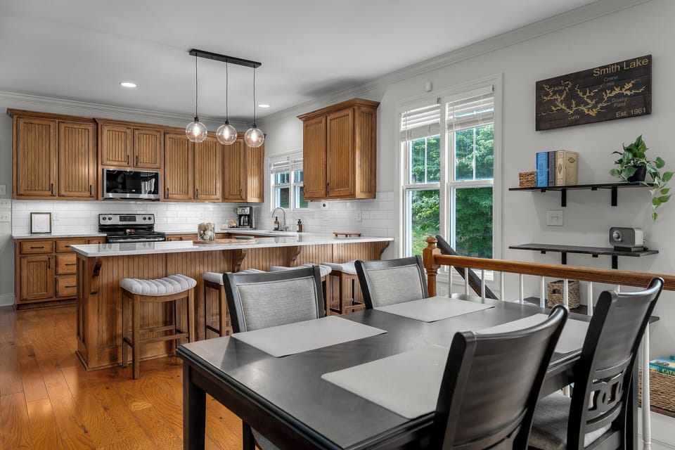 Open kitchen and dining space for easy meals together.