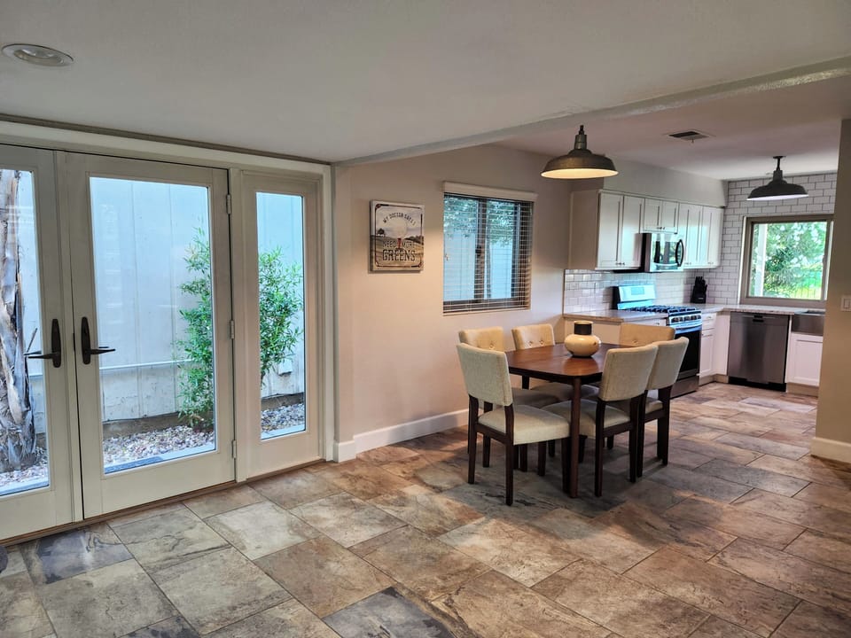 Front door and dining area