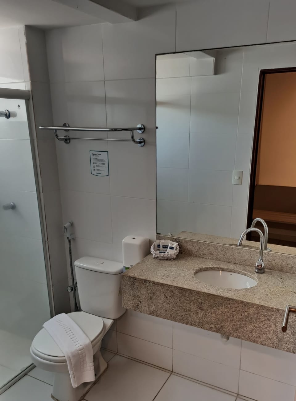 Shower, free toiletries, hair dryer, towels