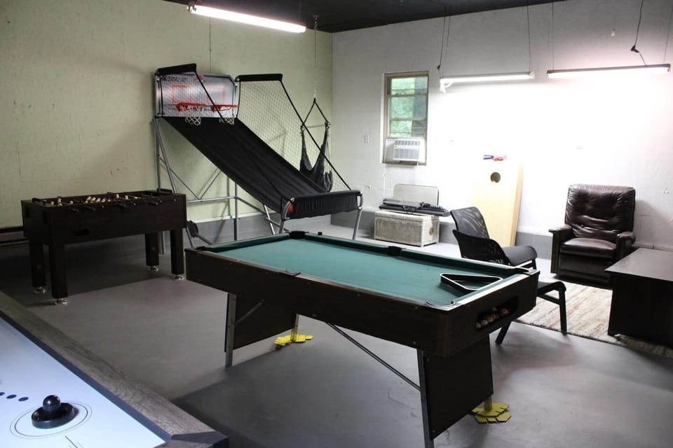 Bumper pool, ping-pong, foosball, and basketball arcade are separate games.
