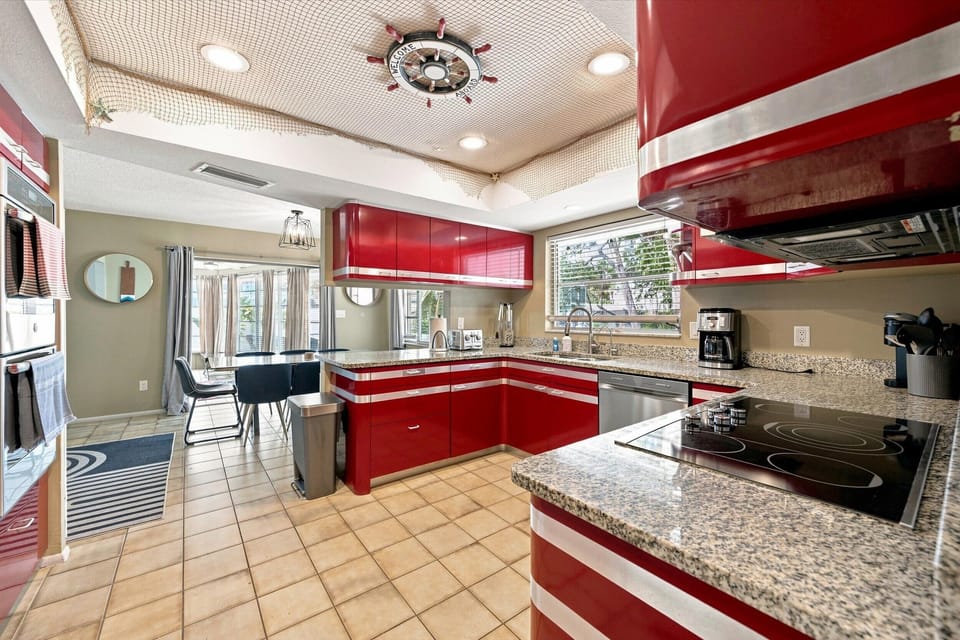 Fully equipped retro kitchen for group gatherings