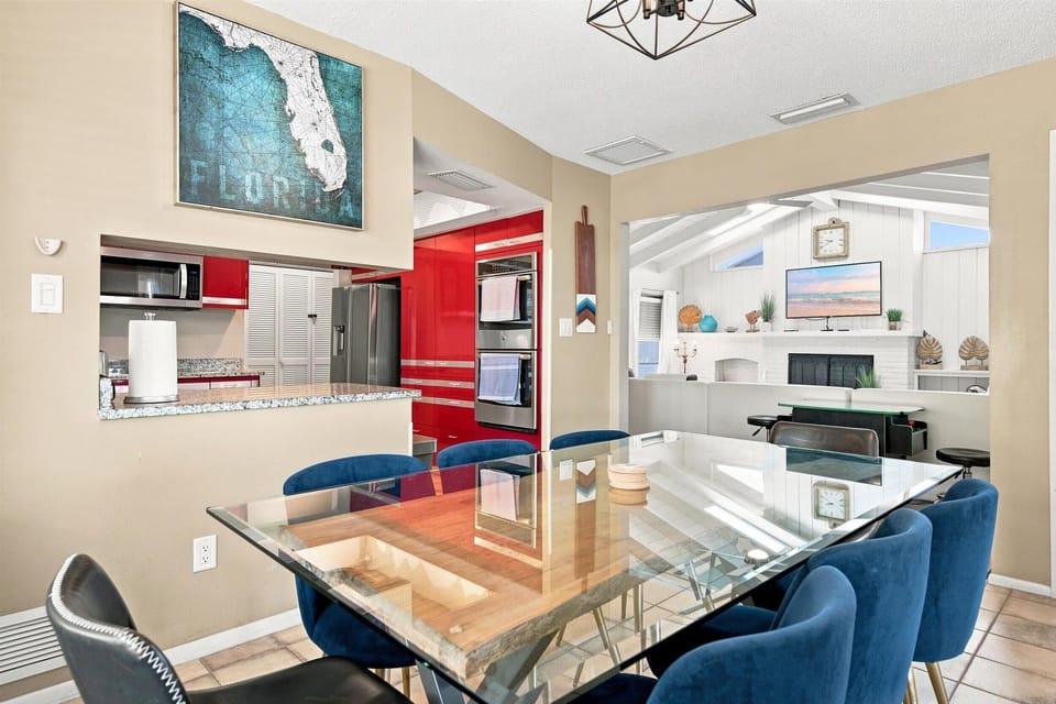 Dining table for eight beside the kitchen