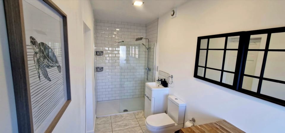 Combined shower/tub, deep soaking tub