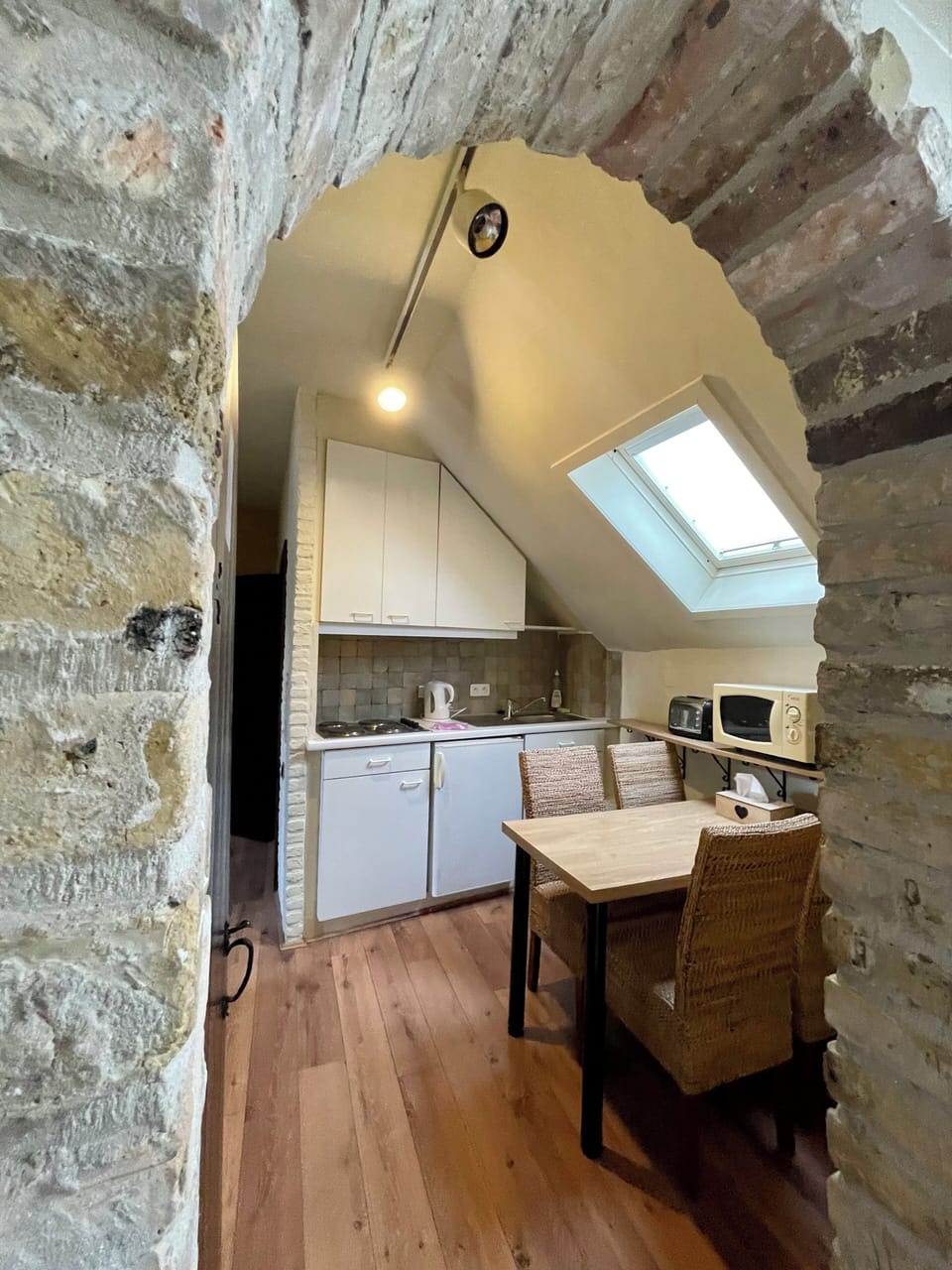 Deluxe Studio | Private kitchen | Fridge, microwave, cookware/dishes/utensils