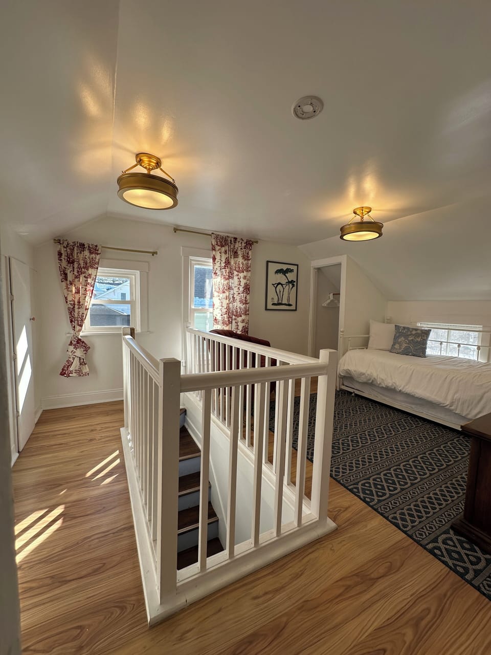 The 2nd floor sitting room has a twin daybed and a pull out twin trundle bed.