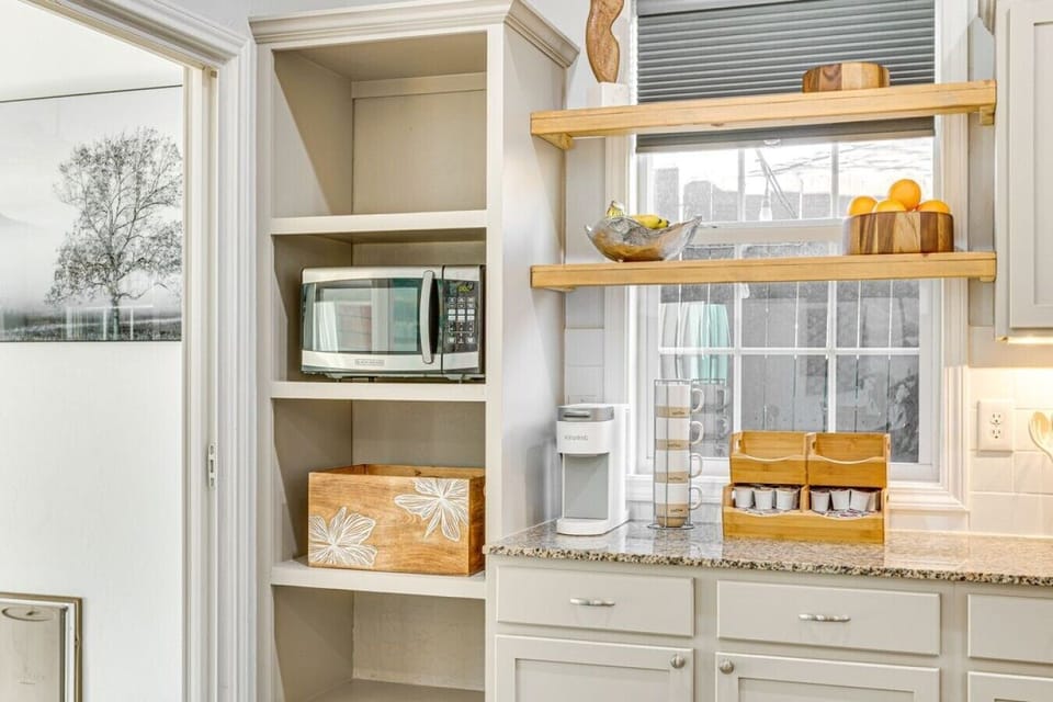 Kitchen | Coffee Station | Microwave & Open Shelving