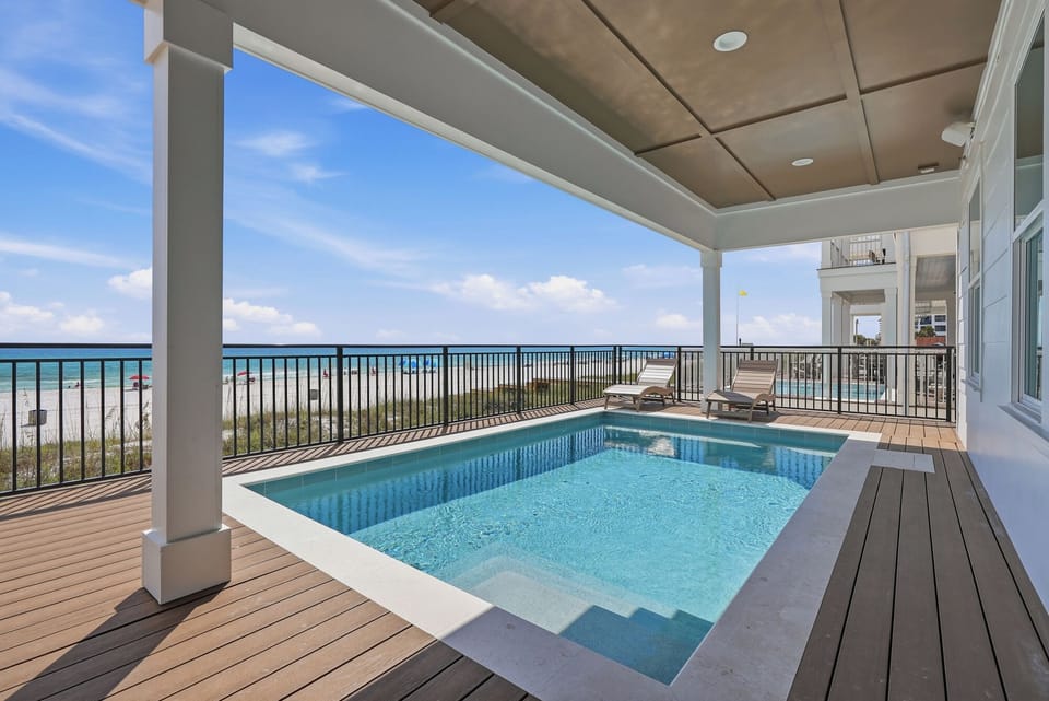 Take a refreshing dip while soaking in breathtaking views of the water just beyond the pool.