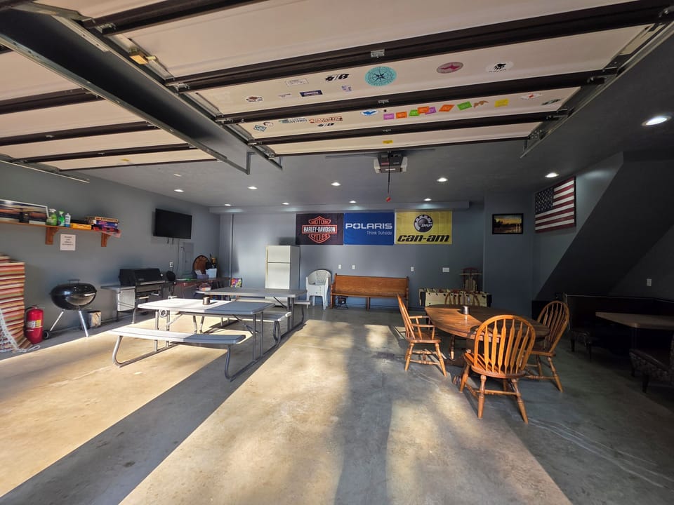Grill and picnic table and seating