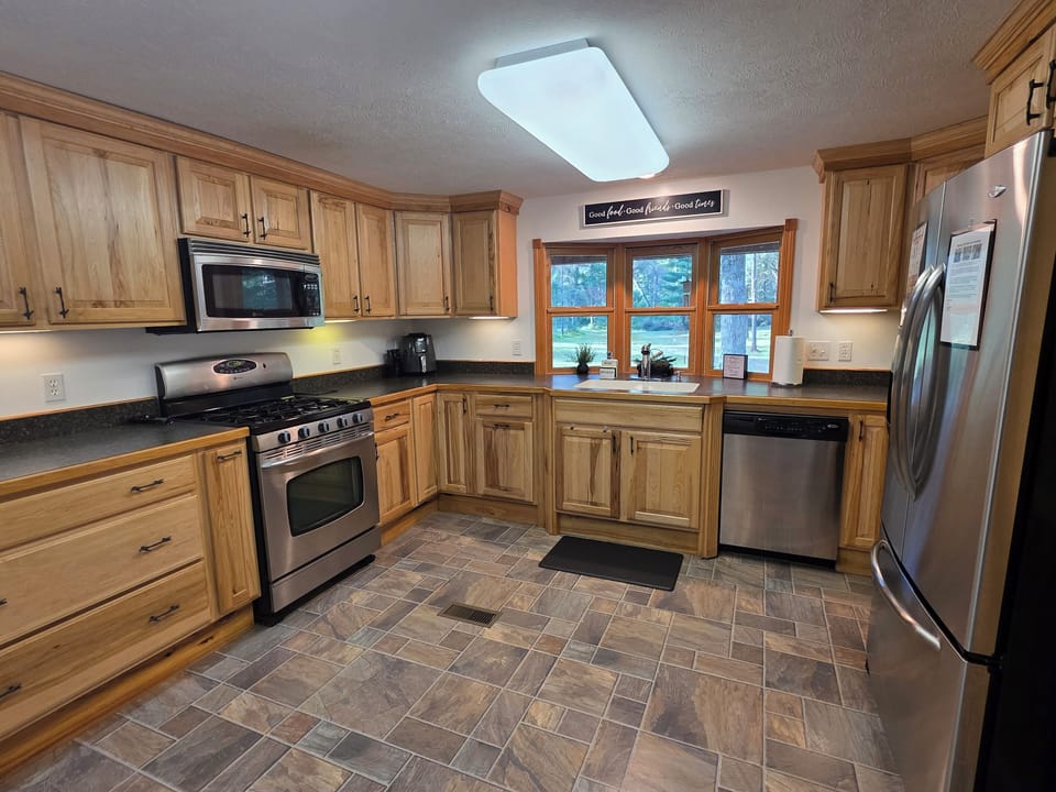 Kitchen with stainless steel appliances