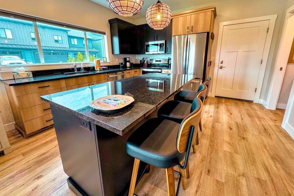 Breakfast-bar seating for casual meals and post-adventure snacks.