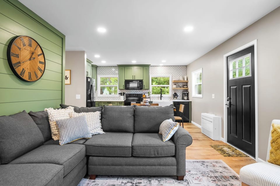 Bright living room just inside the front door
