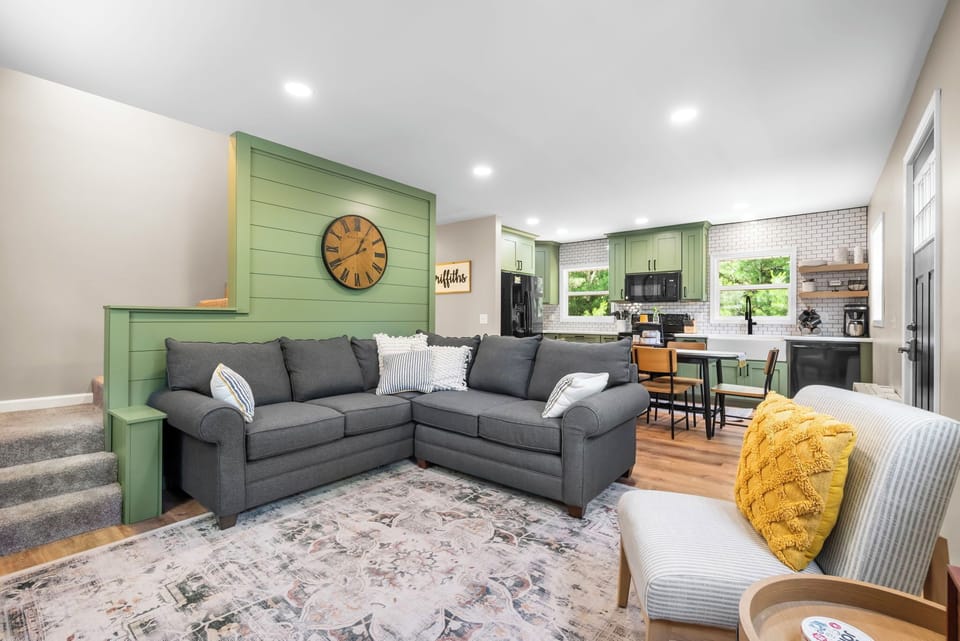 Open-concept living room flows straight into the kitchen