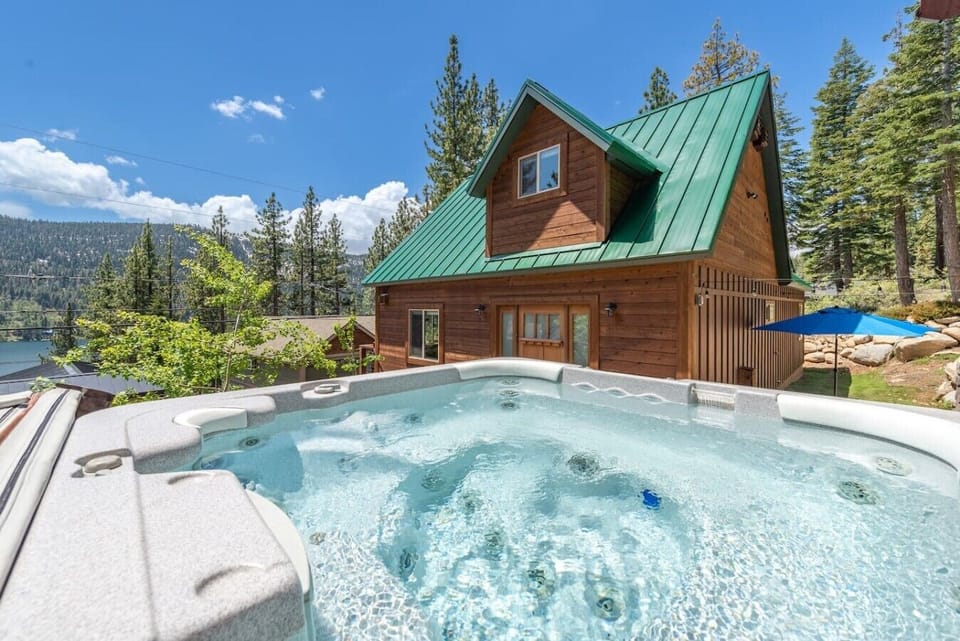 Private hot tub with lake views