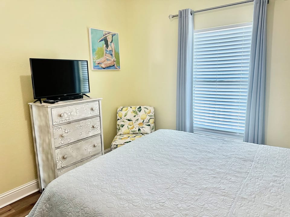 We also have a smart tv and a comfy chair to relax in!