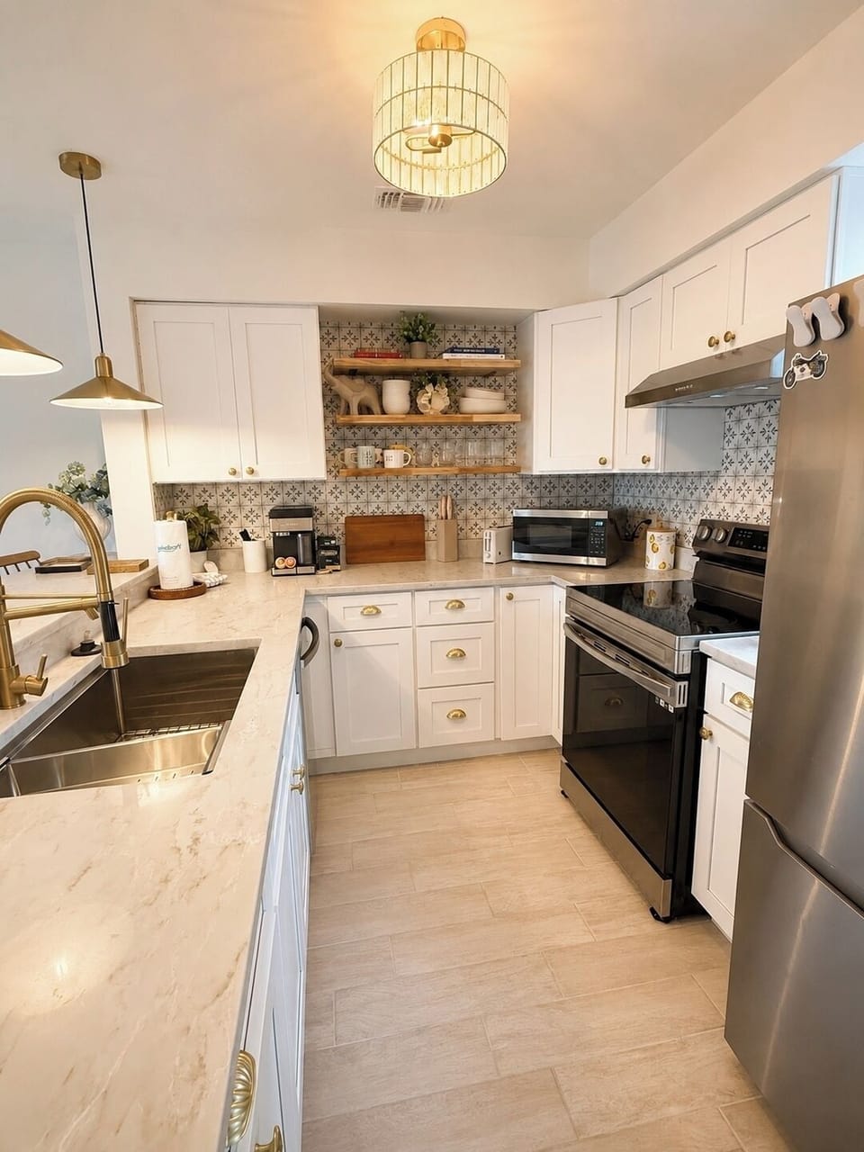 Cozy modern kitchen with brass accents