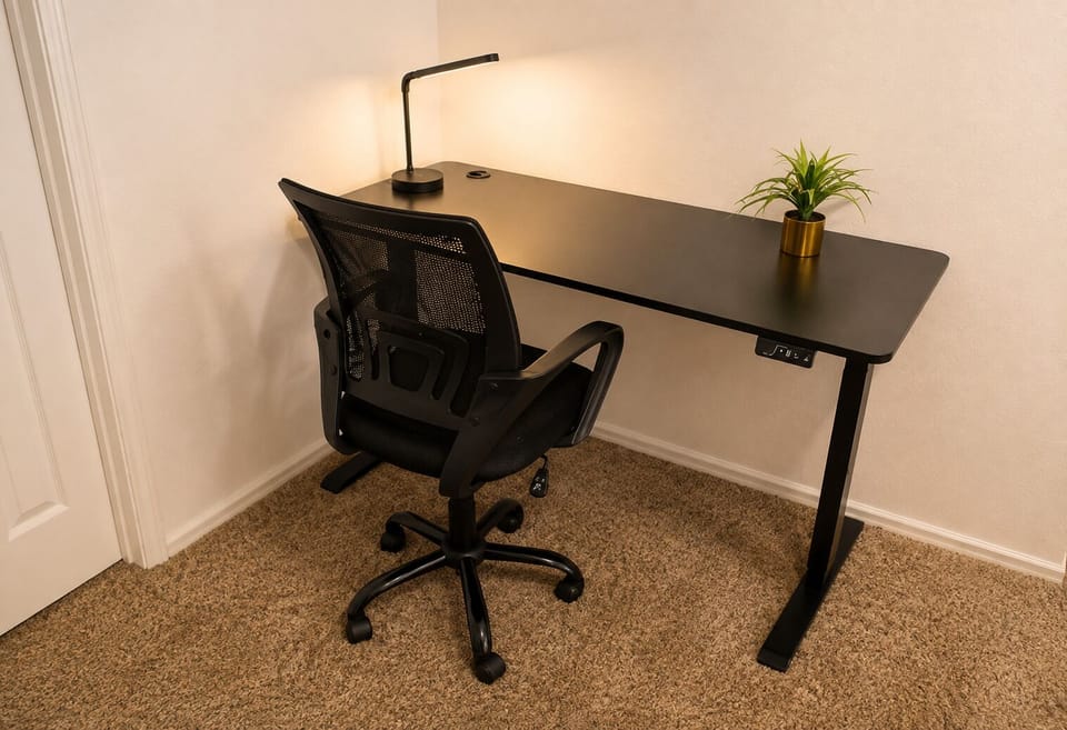 Dedicated desk and comfortable office chair provide a convenient place for schedules, reports and project planning. Ideal for Aubrey contractors, construction supervisors, corporate travelers, insurance housing and extended business stays.