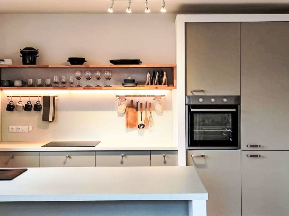Interior Design, Kitchen, Furniture, Wood, Countertop, Light Fixture, Ceiling, Kitchen Appliance, Lighting, Flooring