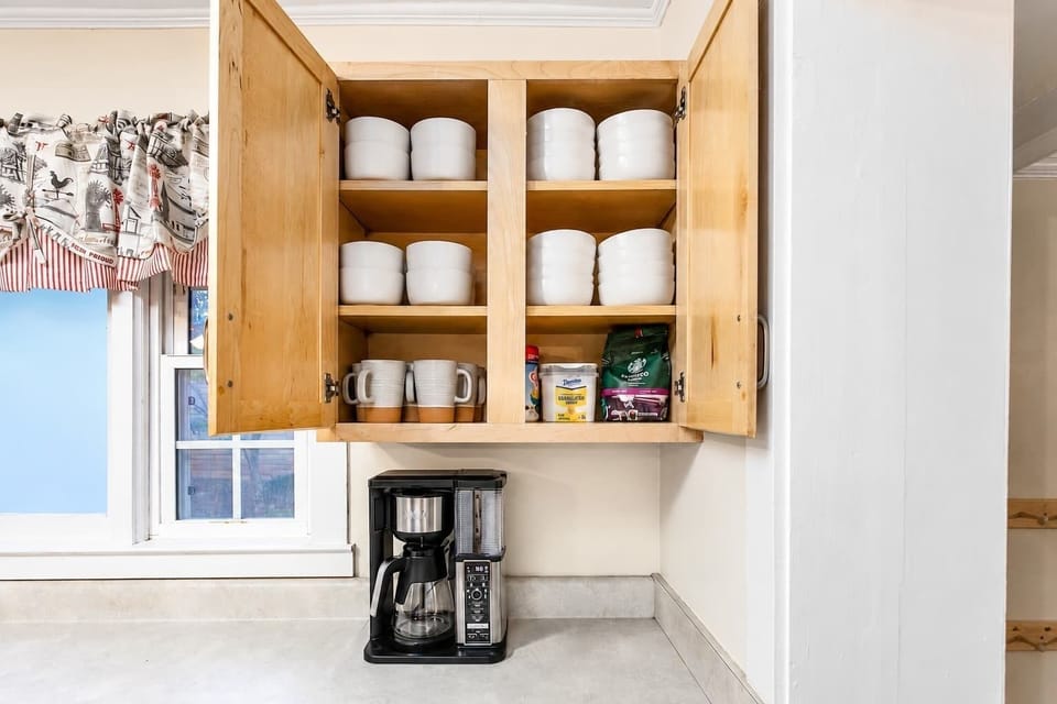 Stocked cupboards & coffee station