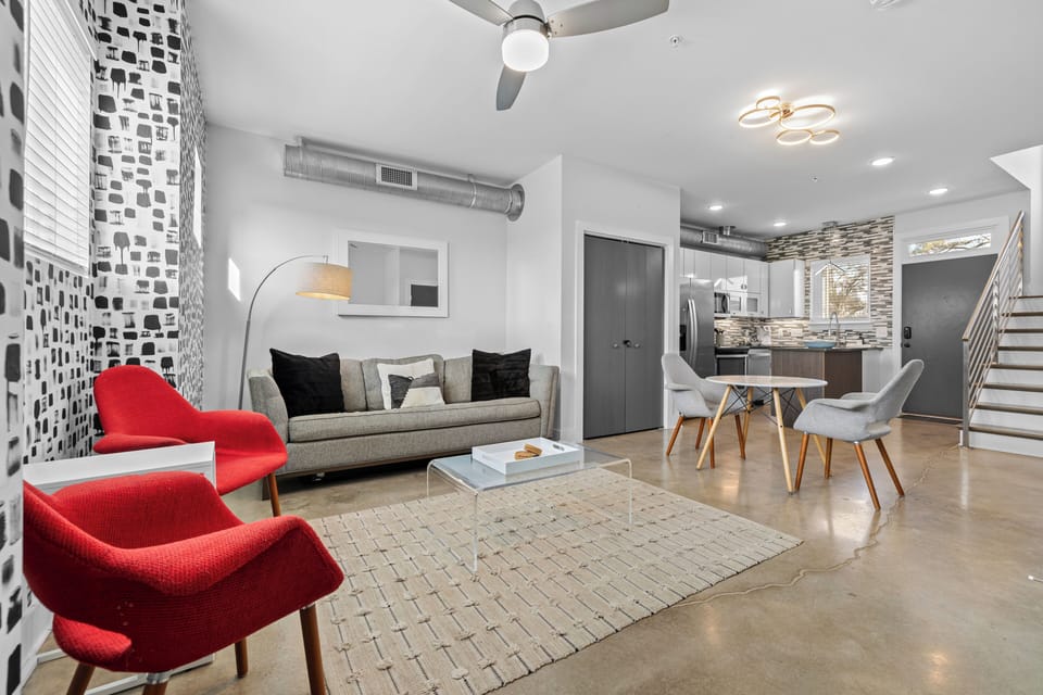 This bright living room offers comfortable seating and an open layout ideal for 