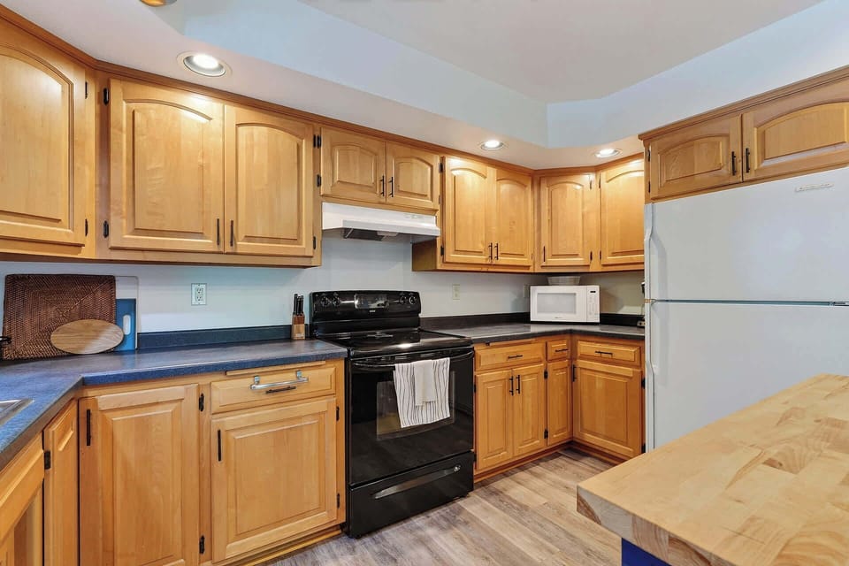 Kitchen is well appointed with all the things needed for your stay. 