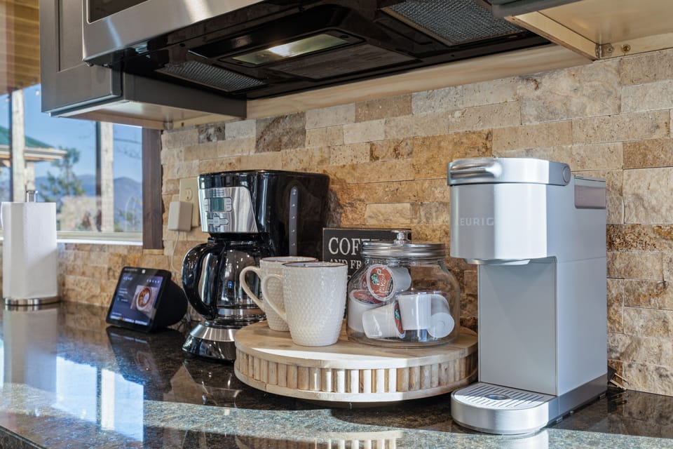 Inviting kitchen coffee station with drip and single-serve options