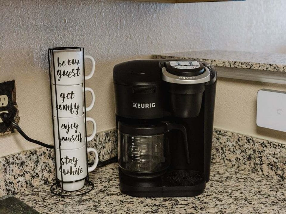 Cozy coffee station with Keurig and mugs for easy morning brews