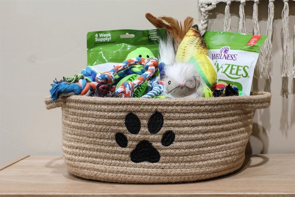 Dog-friendly touches include toys, treats and supplies for four-legged guests.