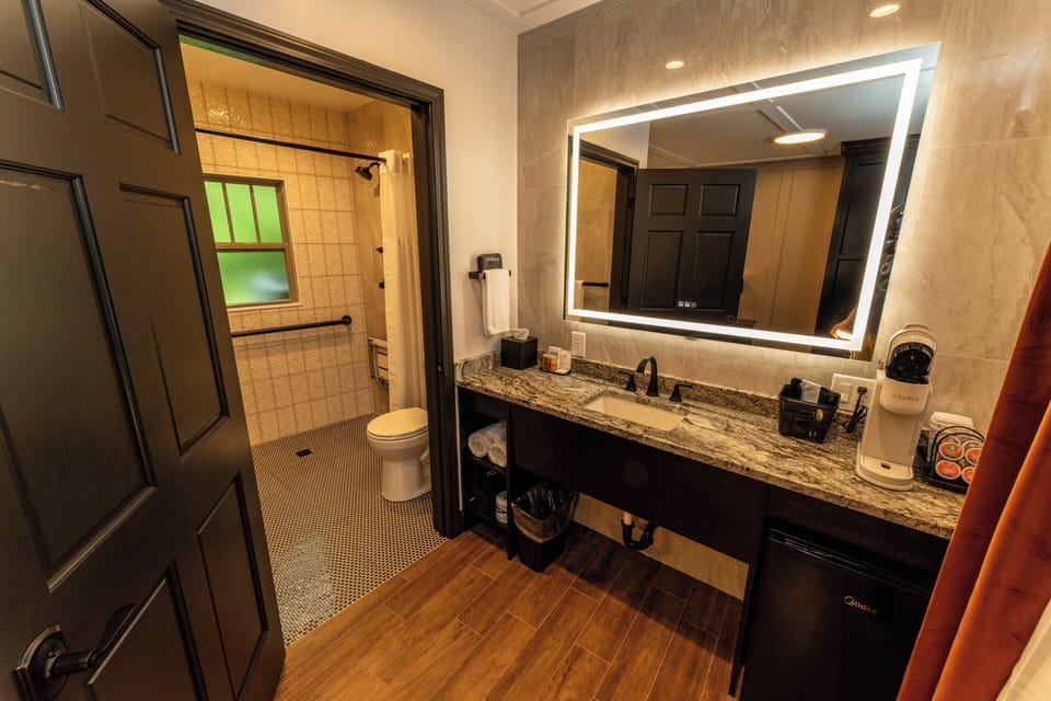 Single Room, 1 Queen Bed, Accessible | Bathroom | Shower, free toiletries, hair dryer, towels