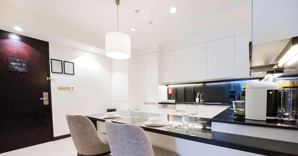 Modern kitchen with dining table
