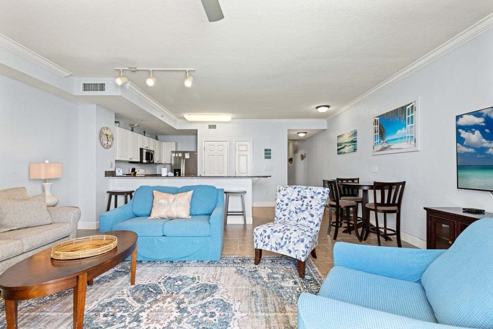 Open concept living area with stylish furnishings and sleeper sofa (sleeps 2)