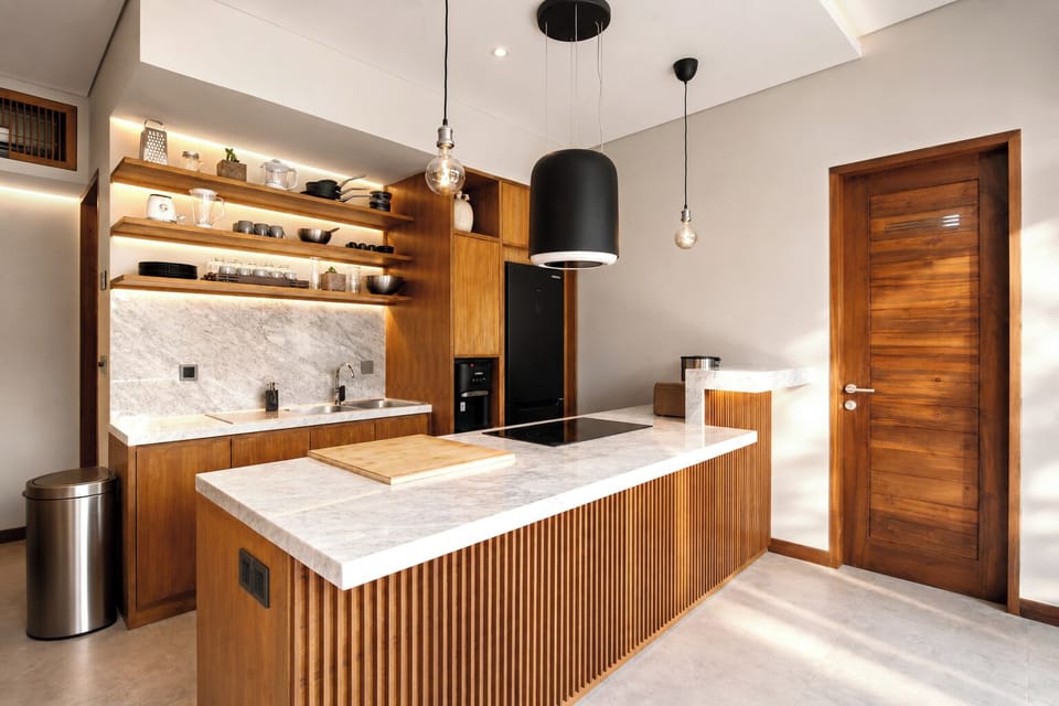 Superior Villa, Patio, Pool View | Private kitchen | Highchair
