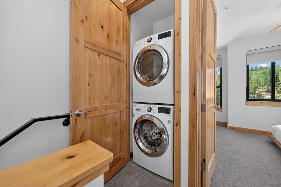 Your stay includes convenient in-unit laundry—a full-size washer and dryer tucked neatly in a dedicated closet, making packing light and staying fresh effortless.