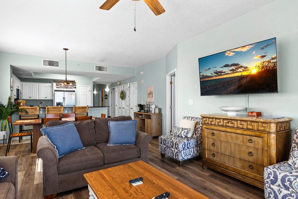 Enjoy a movie on the large flat-screen TV
