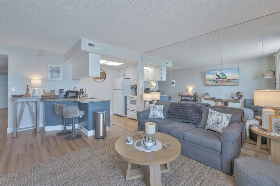 Kick back and relax in style with cozy, modern furnishings after a fun day on the beach.