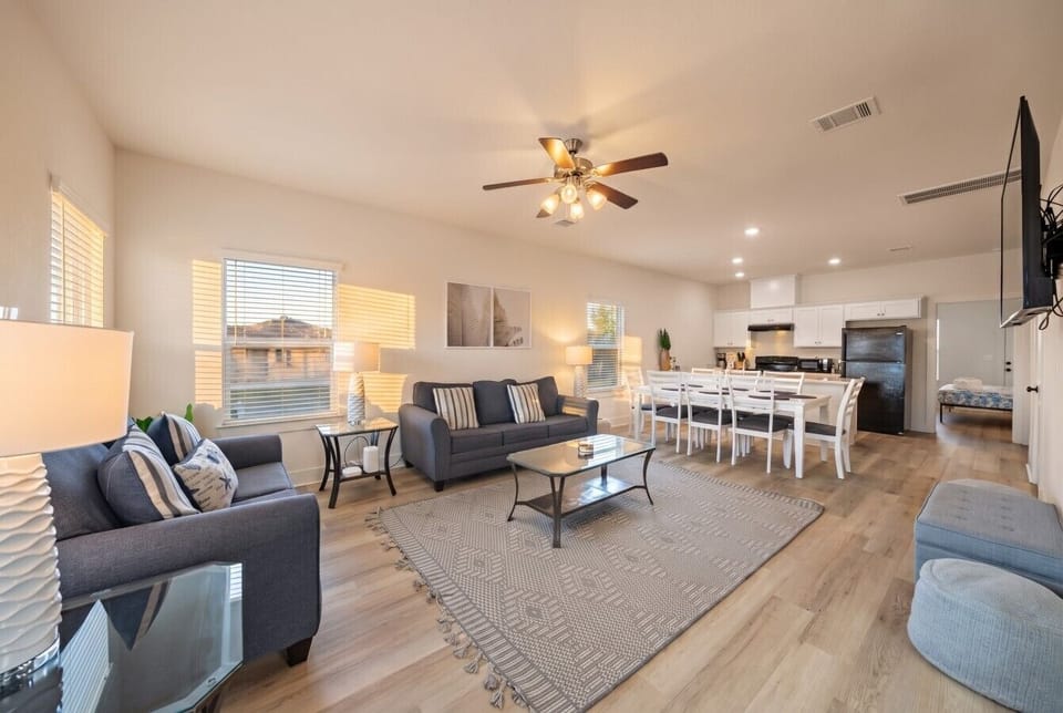 Curl up with a good book or enjoy a movie night in this cozy living room