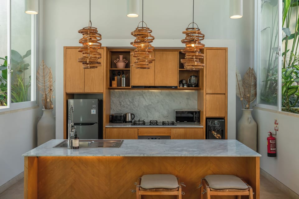 Luxury Villa, Patio, Garden View | Private kitchen | Fridge, microwave, oven, stovetop