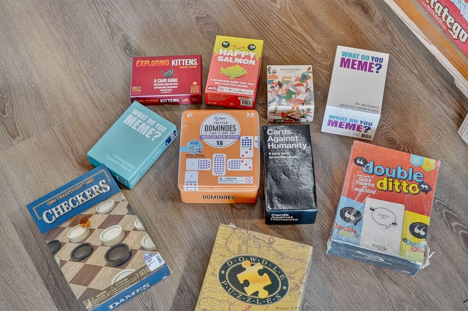 Selection of board games and family-friendly entertainment for all ages