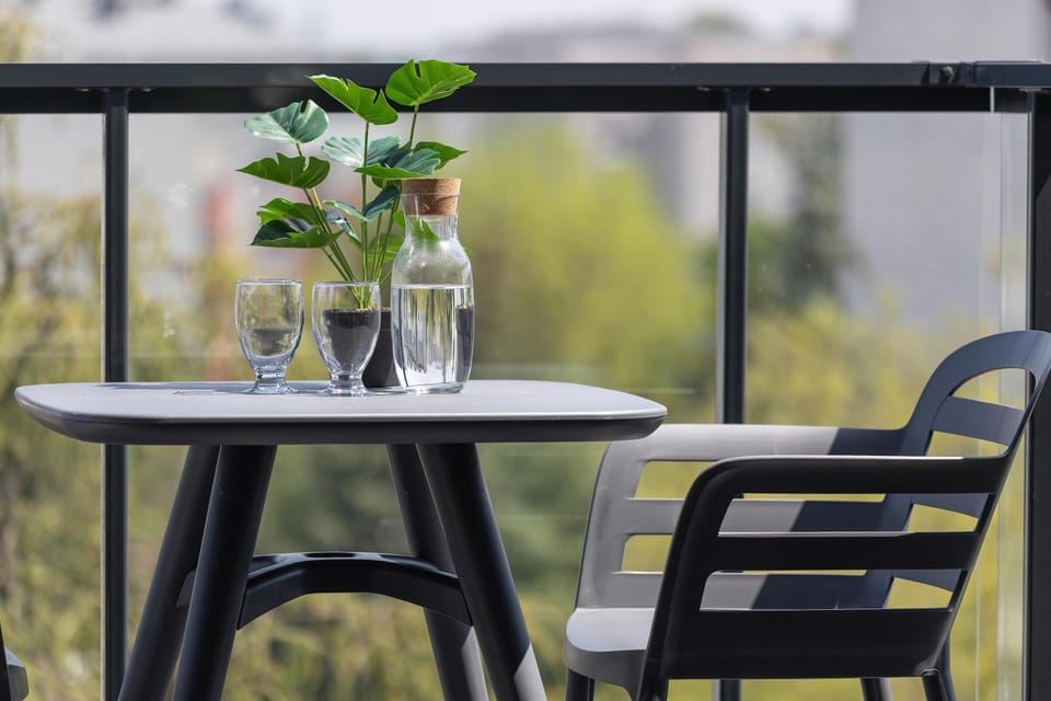 The balcony's peaceful ambiance is ideal for unwinding.