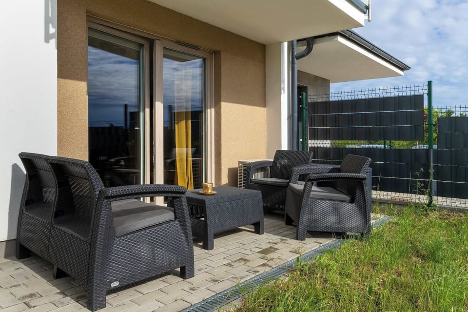 The garden's peaceful ambiance is ideal for unwinding.