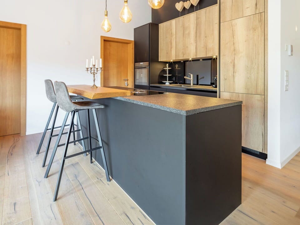 Furniture, Flooring, Interior Design, Countertop, Floor, Kitchen, Wood, Wood Flooring, Cabinetry, Ceiling
