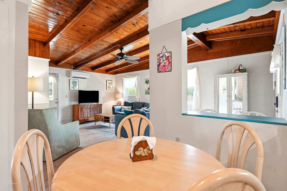 Dining table for shared meals and game nights.