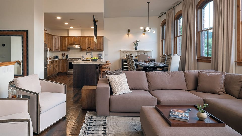 Great Room, Main Level - Seating area beside kitchen and dining area