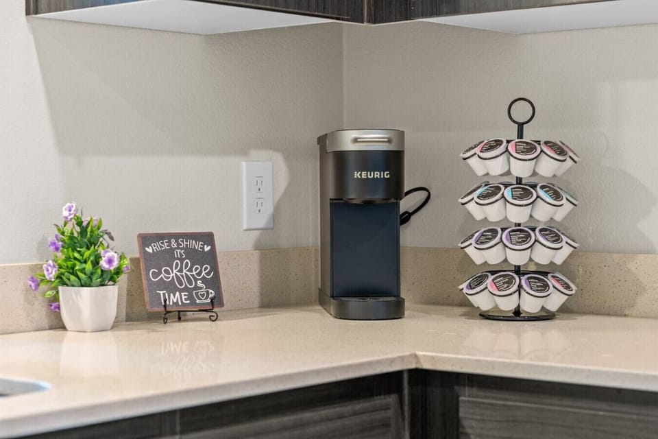 Start your day off right with a fresh brew from our Keurig.