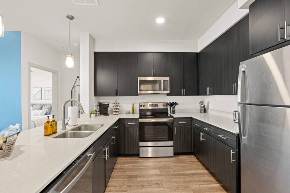 Bake, roast, or reheat with the modern oven and microwave provided.