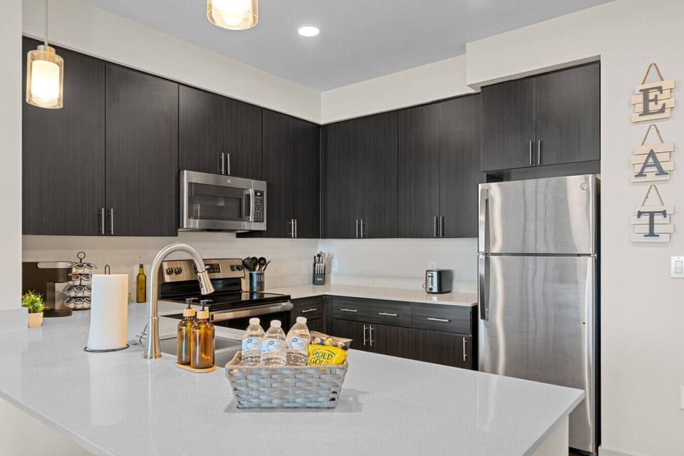 Keep ingredients fresh in the large refrigerator and have everything you need within reach.