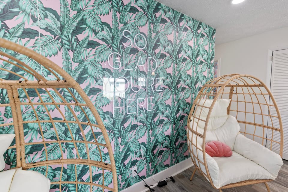 Settle into your own cozy egg chair and let the tropical vibes surround you—this is where relaxation and playful style meet.