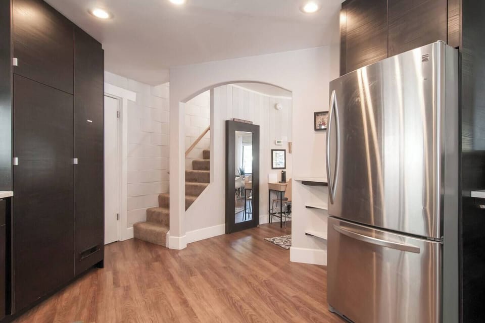 Kitchen with view of stairs