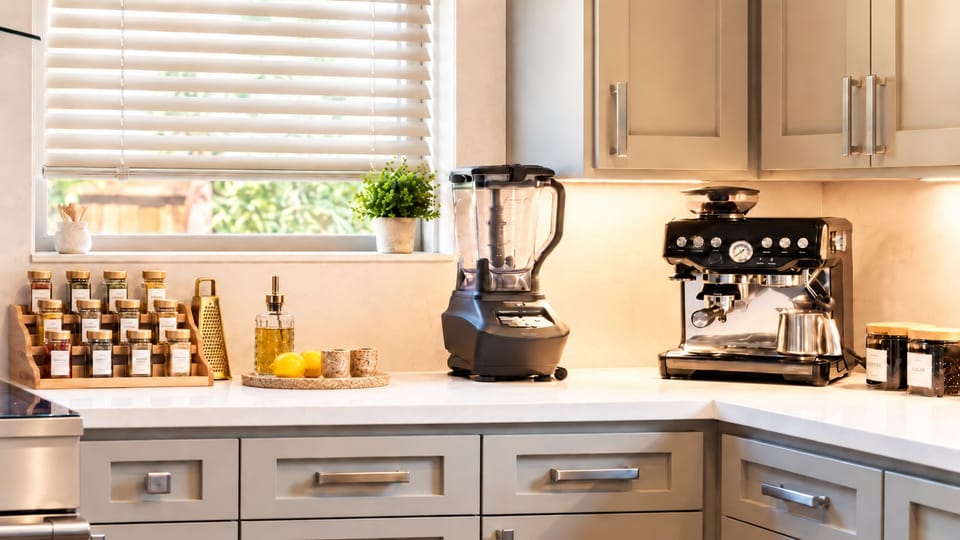 Espresso bar, blender, and lemon-olive oil gut health shots. It's on the house!