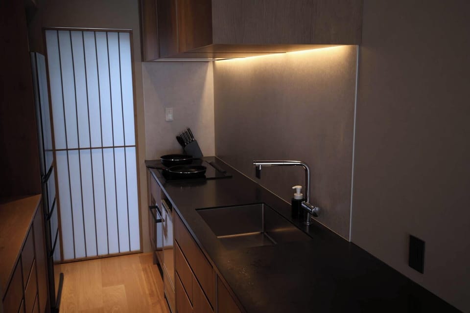 Deluxe Villa | Private kitchen | Full-size fridge, microwave, stovetop, electric kettle