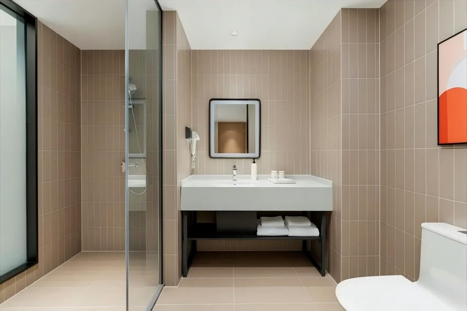 Standard Double Room, City View | Bathroom | Shower, hair dryer, towels, soap